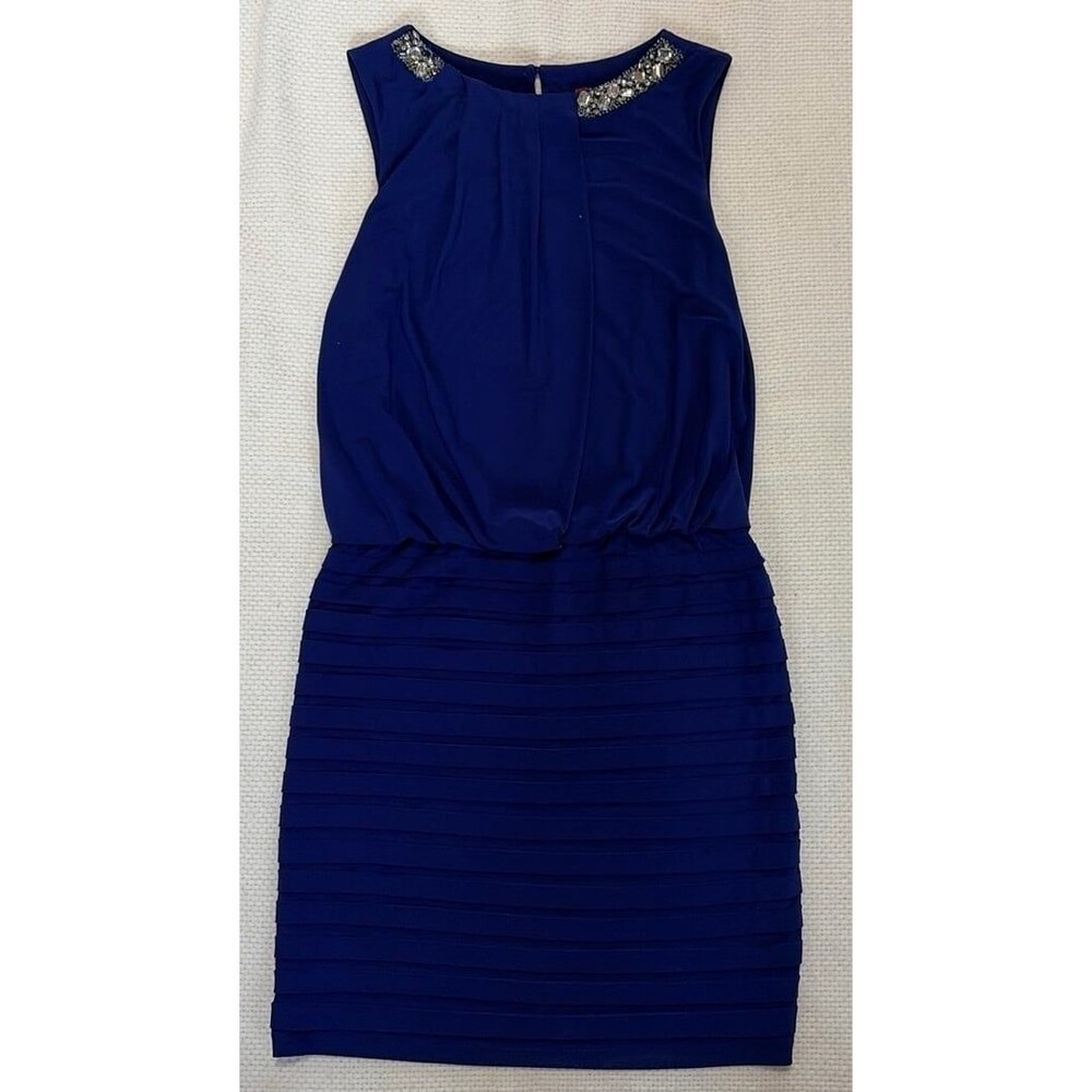 Scarlett Royal Blue Ruched Cocktail Dress Size 6 Rhinestone Neckline